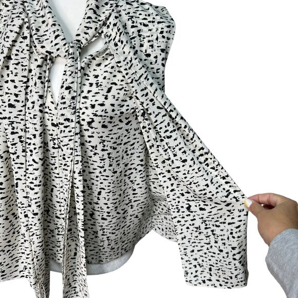 ROBERT RODRIGUEZ Womens 2 White Black Silk Brushstroke Layered Tie Neck Blouse - Picture 7 of 13